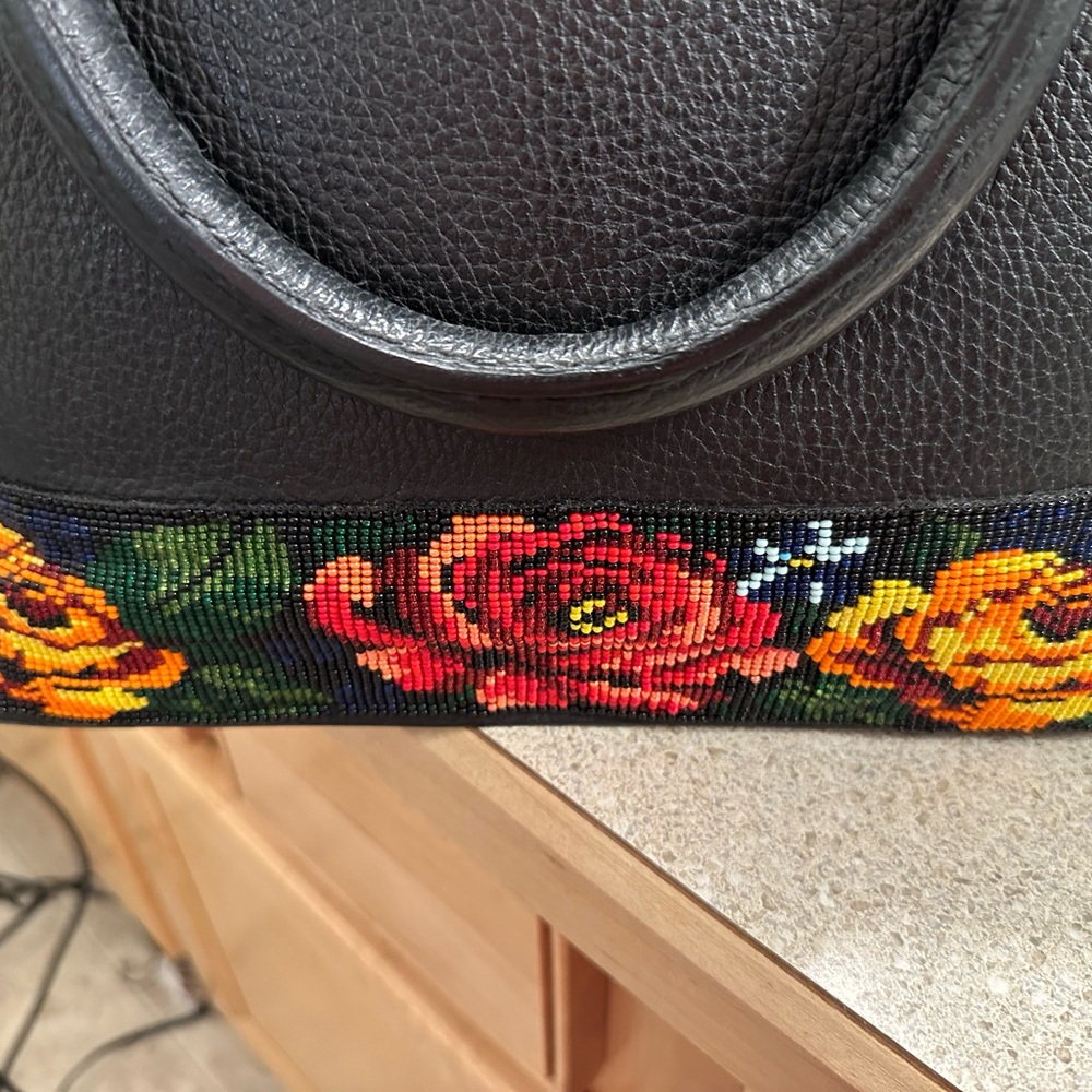 Custom leather purse with beading